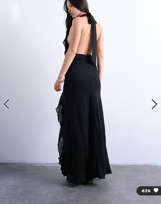 Topshop deep plunge ruffle maxi gown in black