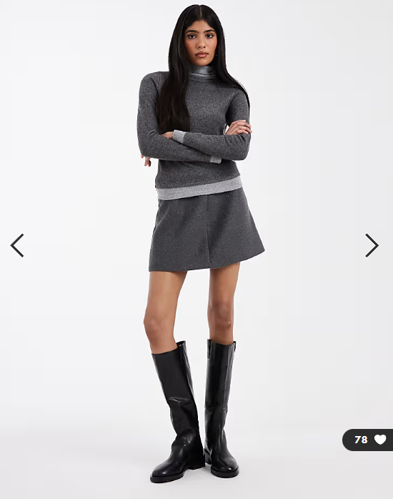 ASOS DESIGN supersoft double layer roll neck top in dark grey marl