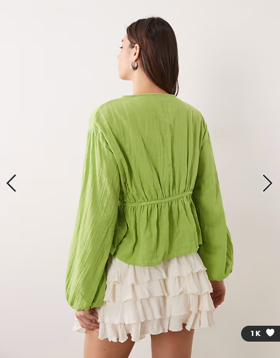 ASOS DESIGN long sleeve smock top with button front in green
