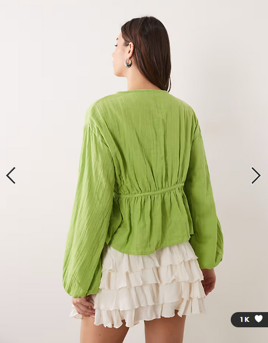 ASOS DESIGN long sleeve smock top with button front in green