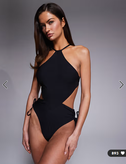 ASOS DESIGN Hema paper touch scarf halter neck swimsuit in black