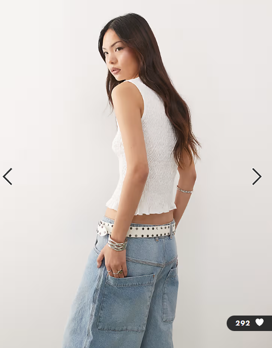 Monki smock shirred sleeveless tank with frill edge in white