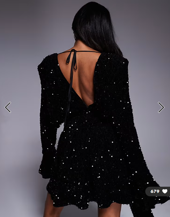 ASOS LUXE sequin velvet drape front mini dress with exaggerated shoulders in black