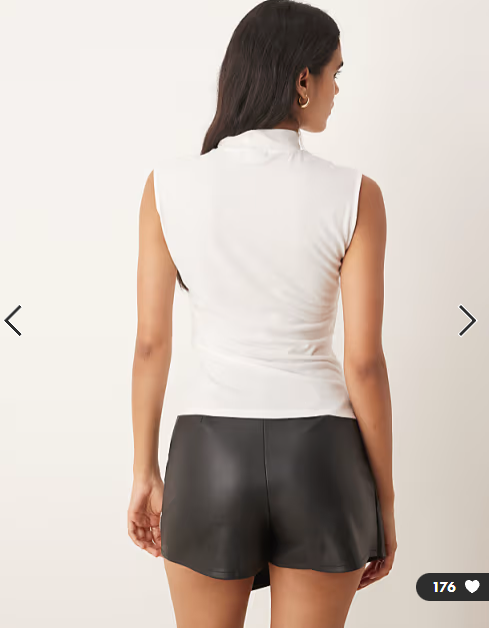 JDY brooch detail sleeveless high neck top in white