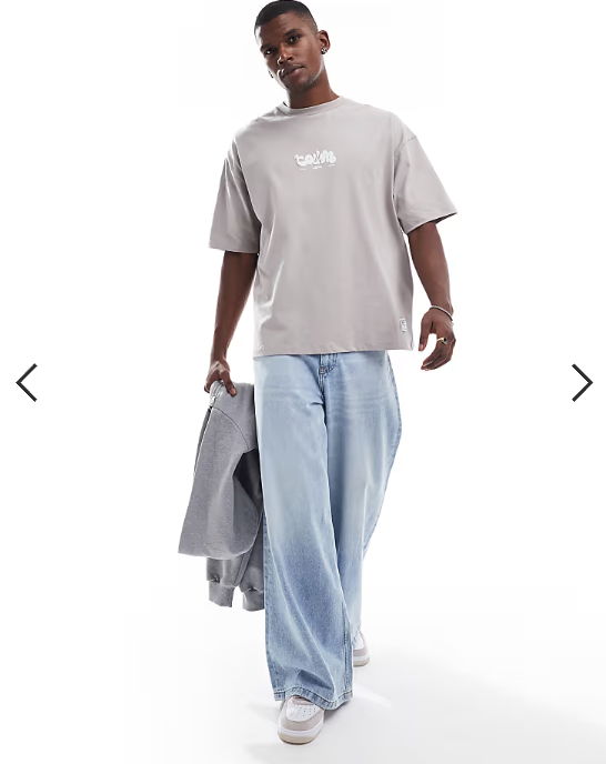ASOS DESIGN oversized t-shirt with text graphic in gray