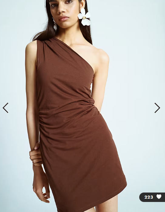 Topshop one shoulder mini dress in chocolate brown