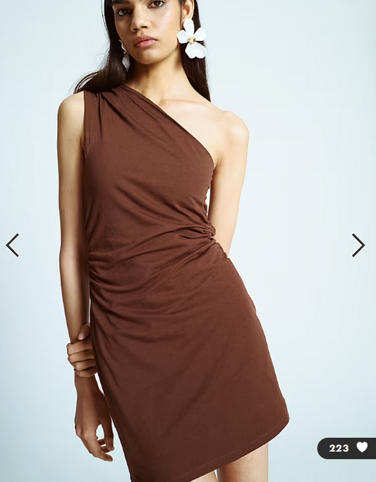 Topshop one shoulder mini dress in chocolate brown