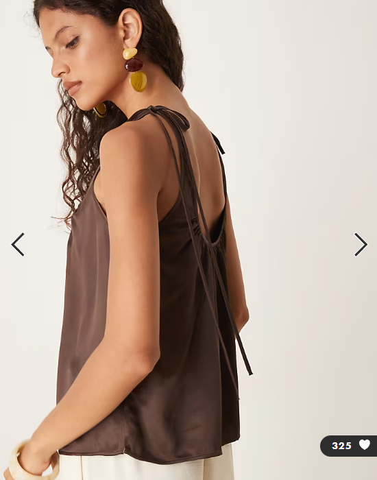 ASOS DESIGN satin tie shoulder cami top in chocolate
