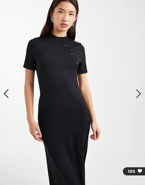 ASOS DESIGN short sleeve asymmetric button through midi dress in black