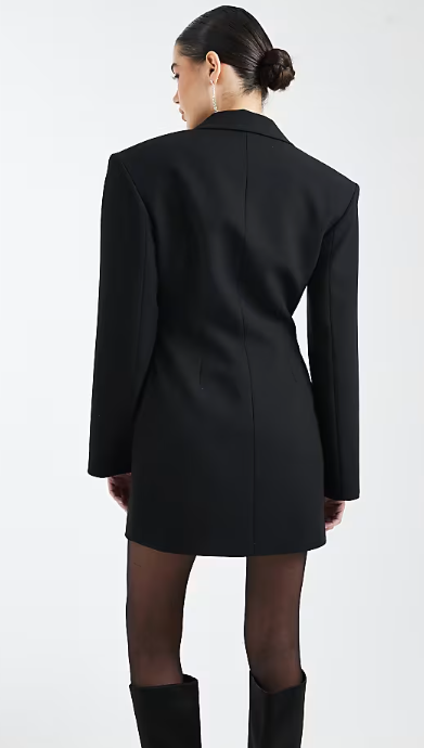 ASOS DESIGN plunge front cinched tailored dress in black