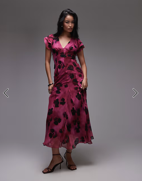 Topshop occasion lace up back maxi dress in pink based floral
