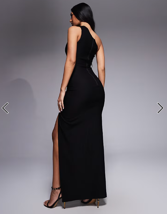Vesper bengaline cut out front detail thigh split maxi dress in&nbsp;black