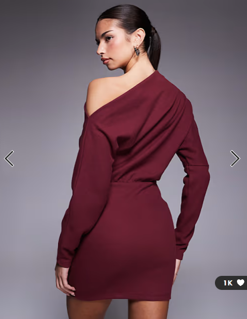 ASOS DESIGN supersoft long sleeve fallen shoulder mini dress in mulberry