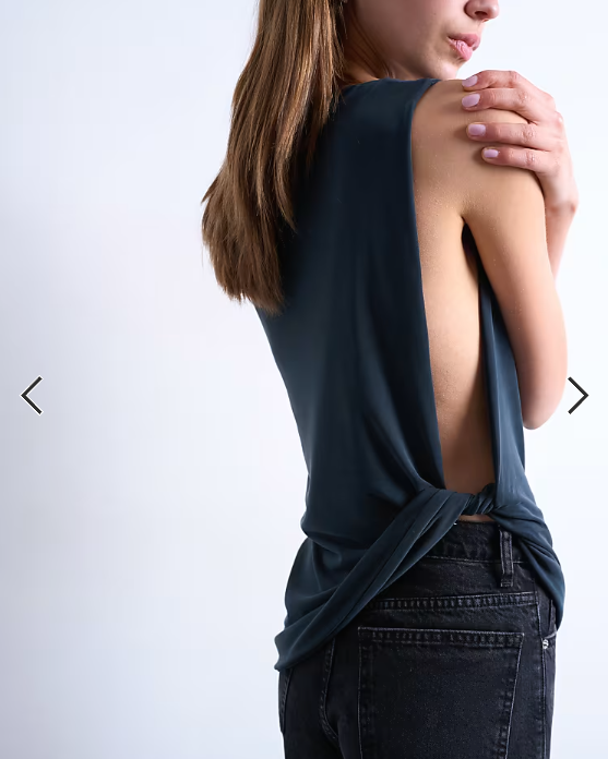 Topshop cupro knot side sleeveless top in charcoal grey