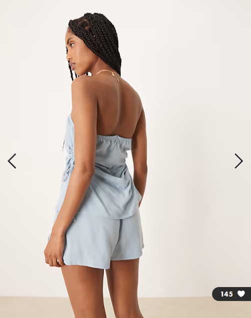 ASOS DESIGN linen blend ruched tie side bandeau top in blue co ord