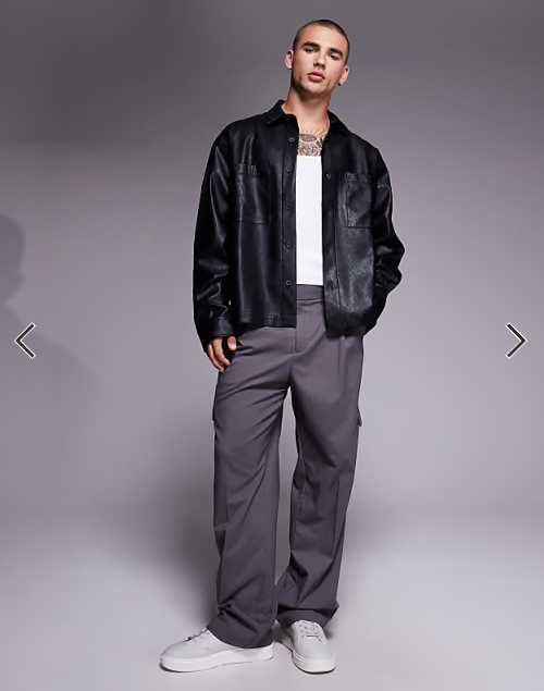 ASOS DESIGN boxy oversized faux leather shirt in black