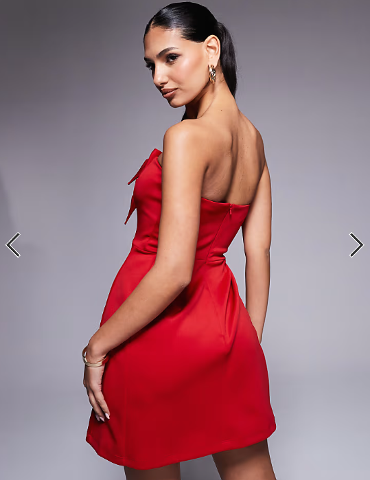 New Look bow detail bandeau mini dress in red
