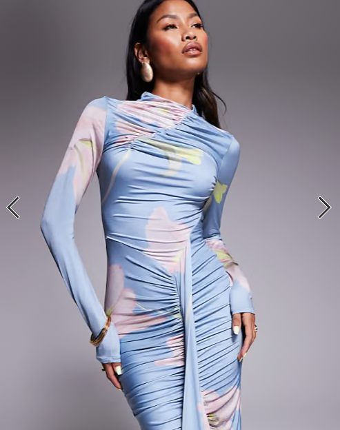 ASOS DESIGN ruched long sleeve maxi dress in floral print
