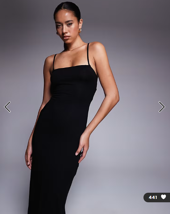 ASOS DESIGN lace up back strappy cami maxi dress with ruffle hem in black