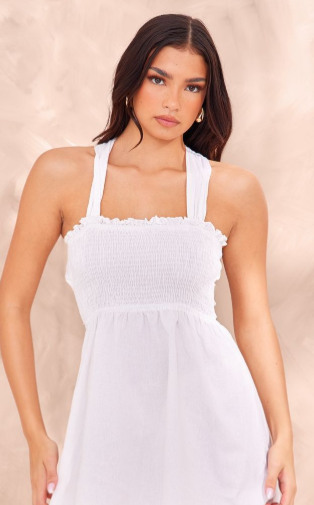 White Shirred Cross Back Shift Dress