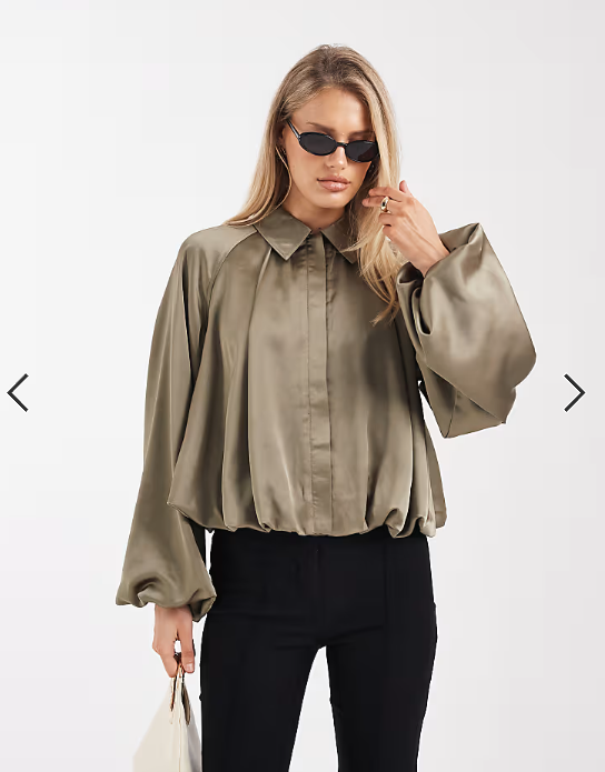 4th & Reckless satin collar bubble hem & sleeve bomber jacket in khaki
