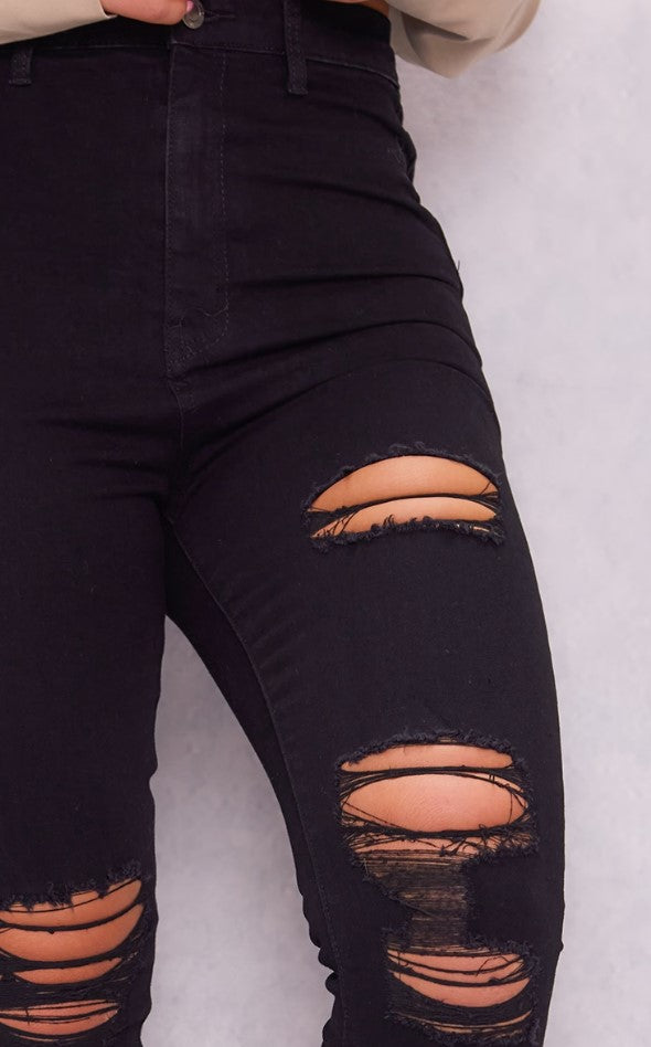 Black Ripped Disco Skinny Jeans