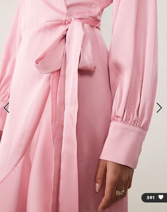 Vila long sleeve satin wrap midi dress in light pink