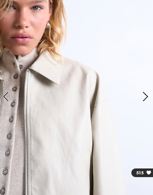Topshop faux leather drop shoulder cropped zip thru jacket in ecru