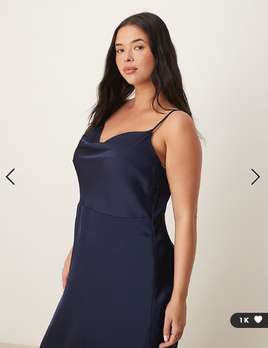 Vila Curve satin cowl neck cami maxi dress in navy