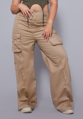 Plus Beige Tailored Cargo Straight Leg Trouser