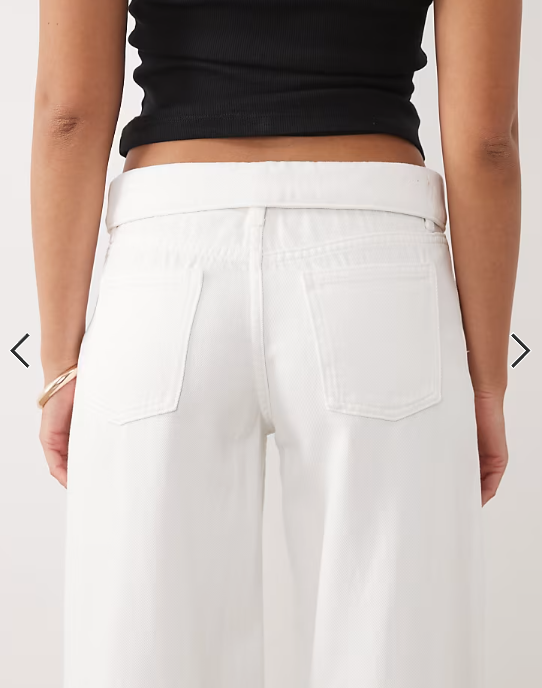 Mango Teen wide leg jeans with fold over detail in white