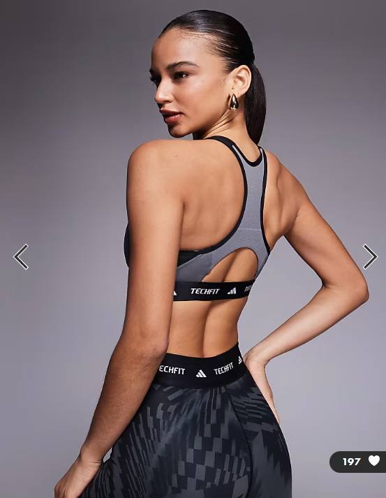 adidas Training Tech Fit mid support sports bra in black colourblock