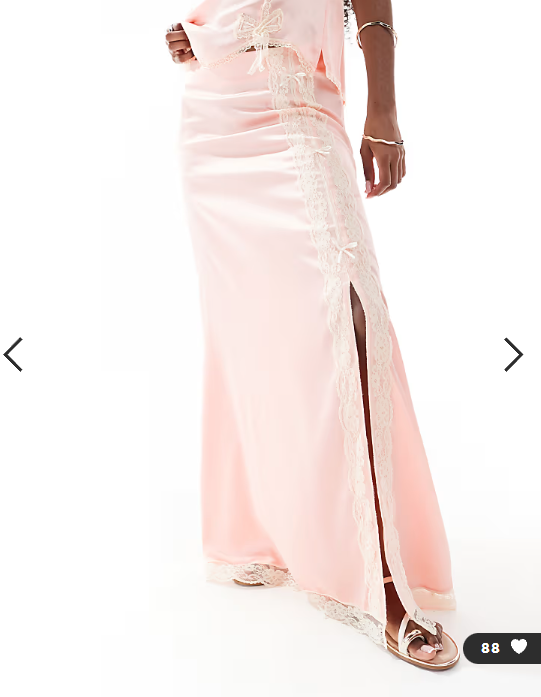 Miss Selfridge satin and lace maxi skirt co-ord in pink