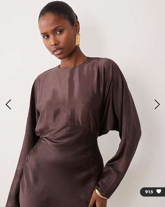 ASOS DESIGN satin batwing maxi dress in chocolate