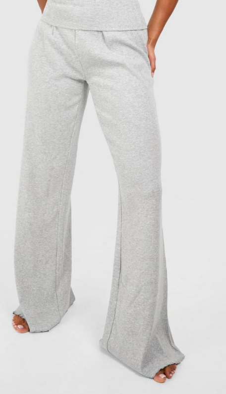 Lounge Grey Rib wide Leg Trousers