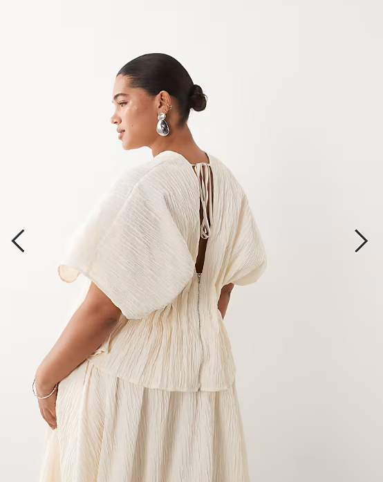 ARRANGE Curve crinkle texture cinched waist top co ord in cream