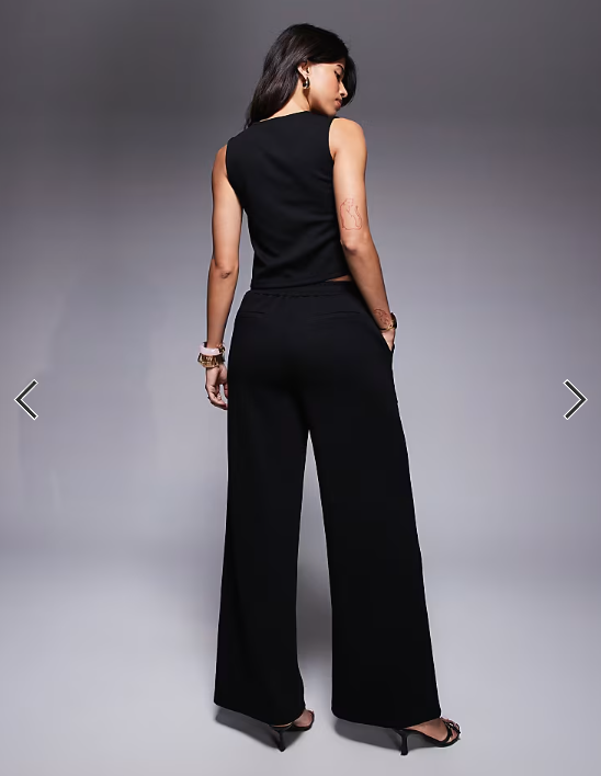 ASOS DESIGN co-ord jersey twill wide leg trouser in black