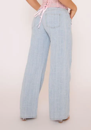 Low Rise Wide Leg Jeans In Blue Textured Denim