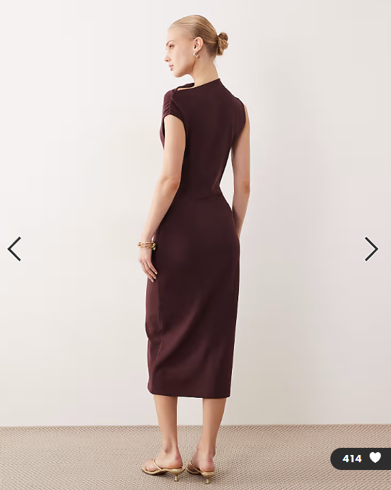 Mango asymmetric short sleeve midi dress in deep red