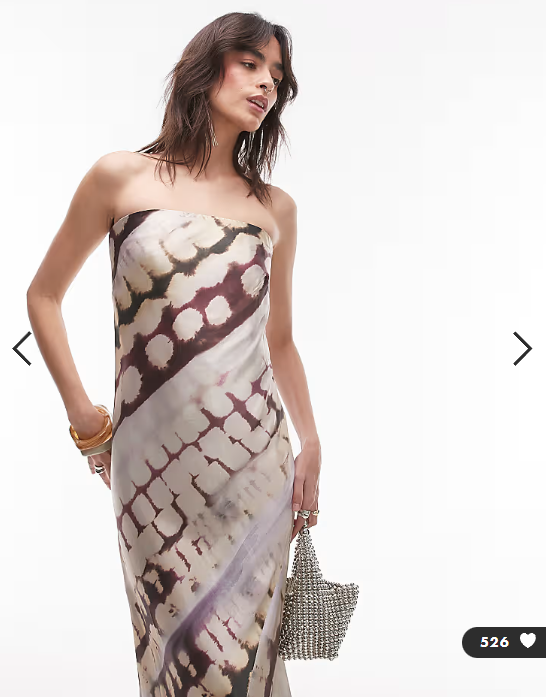 Topshop satin bandeau slip maxi dress in abstract animal print