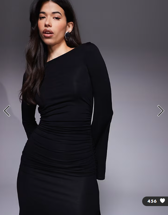 ASOS DESIGN long waterfall sleeve ruched maxi dress in black