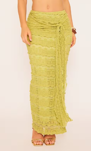 Ego - Tie Detail Maxi Skirt In Green