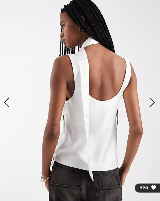 ASOS DESIGN satin cami with scarf in ivory