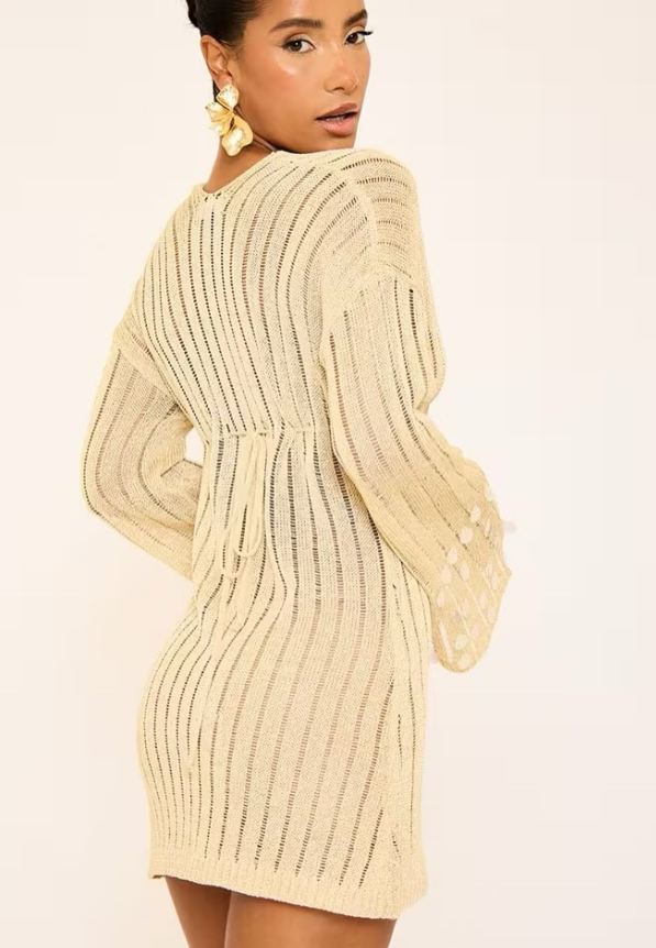 Ego - shell sequin detail crochet glitter knit mini dress