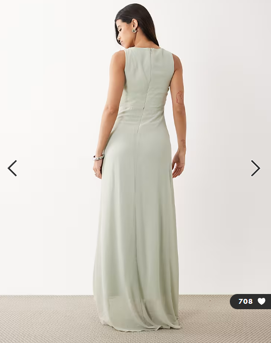 TFNC Bridesmaid chiffon wrap top draped maxi dress in sage green