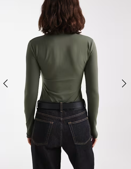 ASOS DESIGN polyamide slinky long sleeve bodysuit in khaki