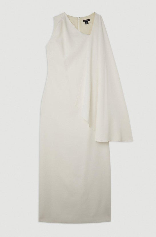 Ivory Fluid Tailored Asymmetric One Shoulder Drape Maxi Dress