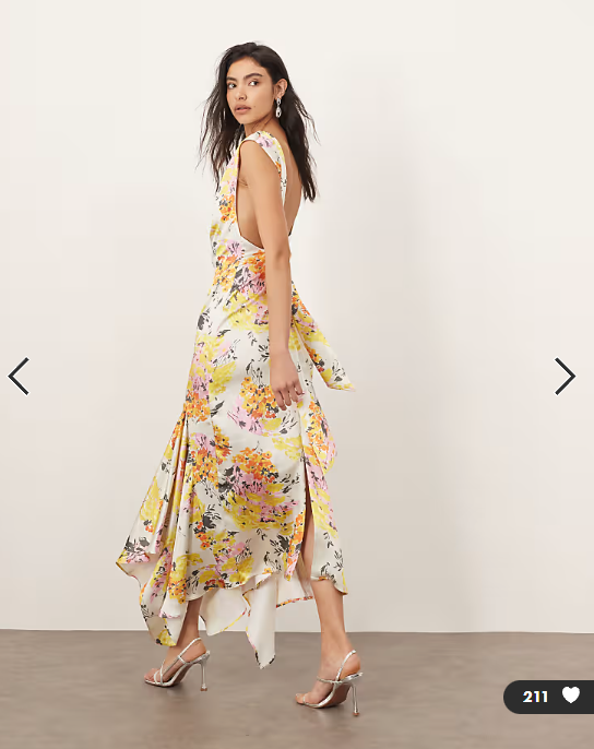 ARRANGE square cut slip midi dress with back trim detail in distorted floral print