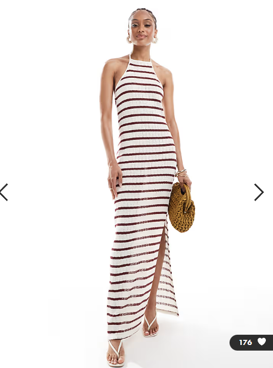 ONLY Tall open knit maxi dress with contrast trim in red stripes