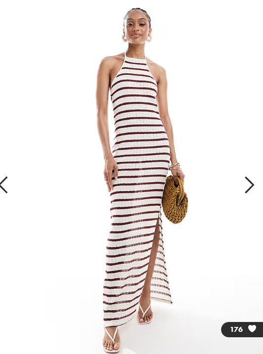 ONLY Tall open knit maxi dress with contrast trim in red stripes